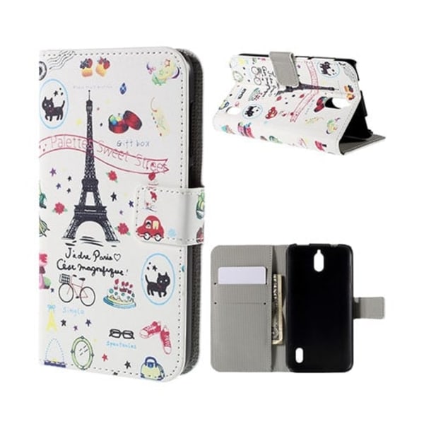 Moberg Huawei Y625 Nahkakotelo Korttitaskuilla - Eiffel Torni Ja Hedelmiä Multicolor