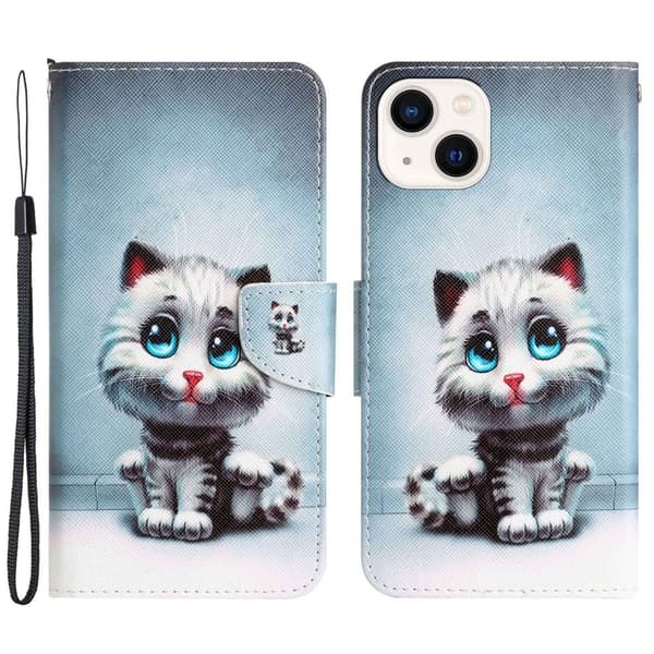 Wonderland iPhone 14 Plus Flippetui - Blåe Øyne Katt Blue