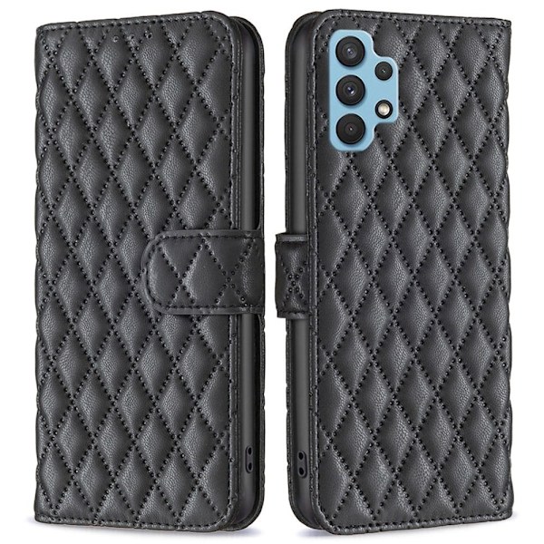 Rhombus mat Samsung Galaxy A32 flip etui - Sort Black