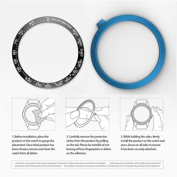Samsung Galaxy Watch (42mm) stainless steel bezel - Black Ring White Text Black