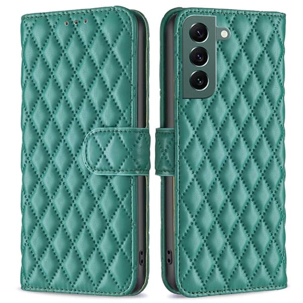 Rombuskuvioinen matta läppäkotelo Samsung Galaxy S22 Plus - Vihreä Green
