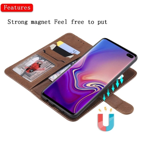 Samsung Galaxy S10 Plus  plånboksfodral i läder med löstagbar rem - brun Brun