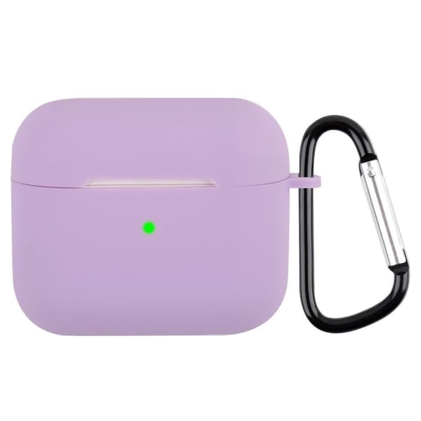 AirPods silikonetui med karabinkrok - Lilla Pink