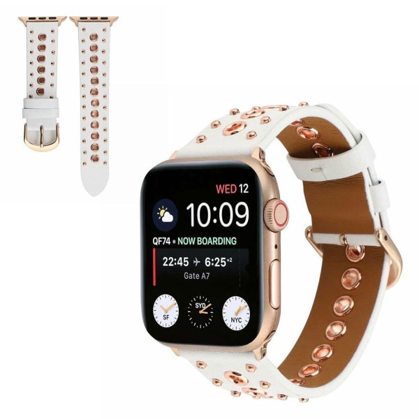 Apple Watch Series 6 / 5 44mm rivet punk ægte læder rem - hvid White