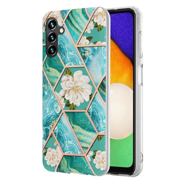 Marmormotiv Samsung Galaxy A14 skal - Blå Blommor Blå