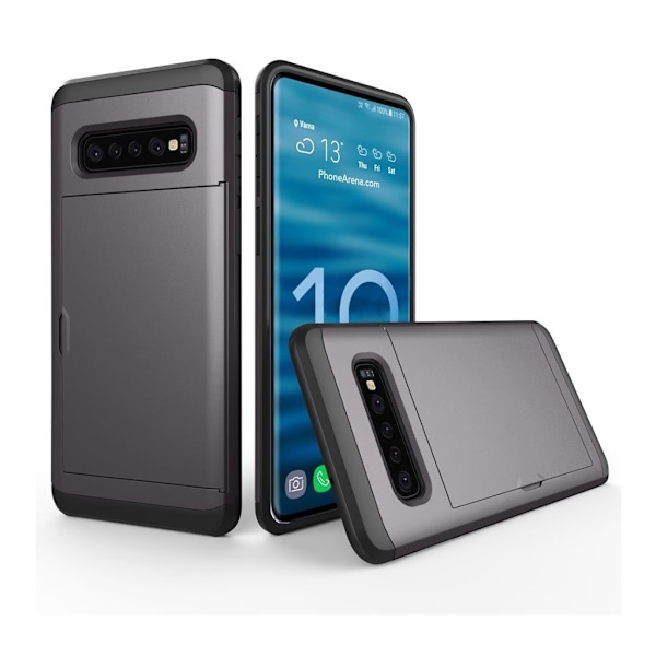 Samsung Galaxy S10 Korthållare hybrid fodral - Grå Silvergrå