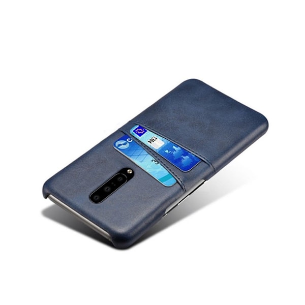 OnePlus 7 Pro dobbelt kortholder læder etui - Mørkeblå Blue