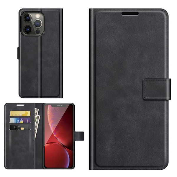 Lompakko Nahkakotelo For iPhone 13 Pro - Musta Black