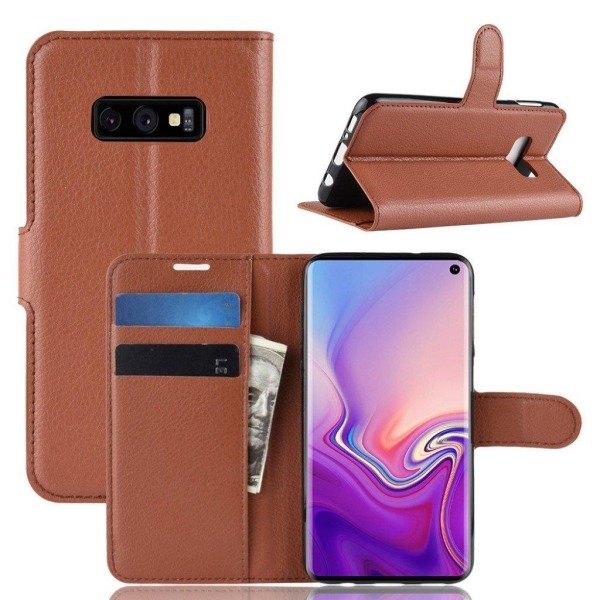 Samsung Galaxy S10e litsi nahkainen flip Suojakotelo - Ruskea Brown