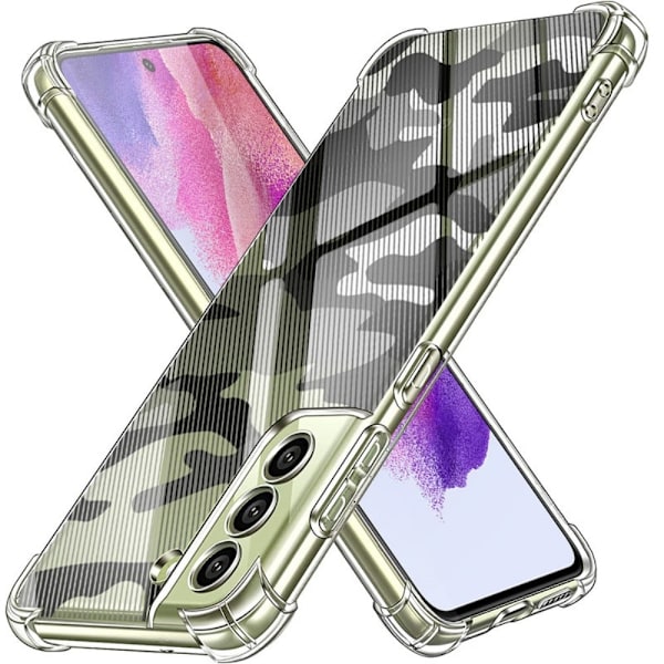 RZANTS puoliksi läpinäkyvä suojakuori, jossa on siisti painatus ja kulmasuoja Samsung Galaxy S21 FE:lle Transparent
