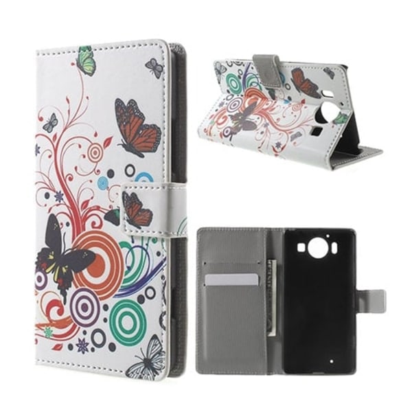 Mobergmicrosoft Lumia 950 Læder Etui - Sommerfugle & Cirkler Multicolor