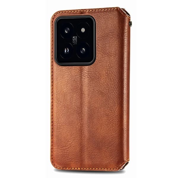 Läder Xiaomi 14 Pro fodral med romb-design - Brun Brun