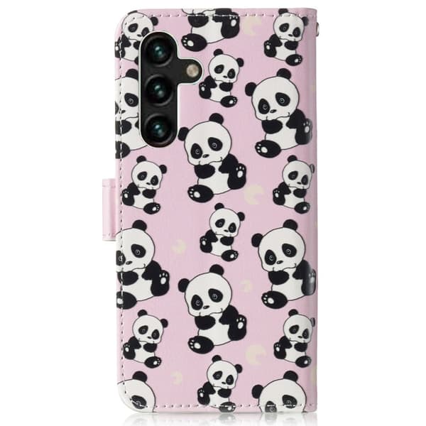 Samsung Galaxy S24 FE Plånboksfodral med lädermönster och tryckt telefonskal - Panda Rosa