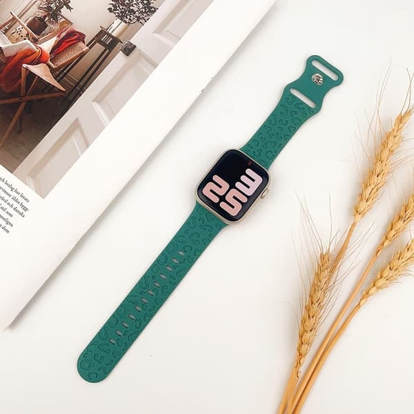 Apple Watch Series 41mm - 40mm - 38mm Universal Flexible Strap Leopard Pattern Watch Band - Grøn Green