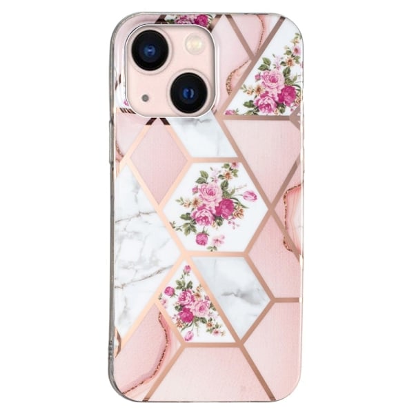 Marmormotiv iPhone 14 skal - Rosa / Vit Ros Rosa