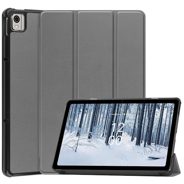 Tri-fold läderfodral för Nokia T21 - Grå Silvergrå