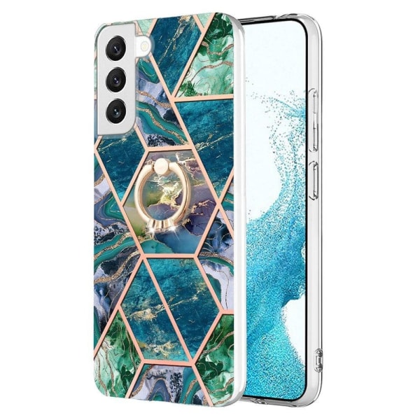 Marble Patterned Suojakuori With Ring Holder For Samsung Galaxy S22 - Sininen / Vihreä Blue