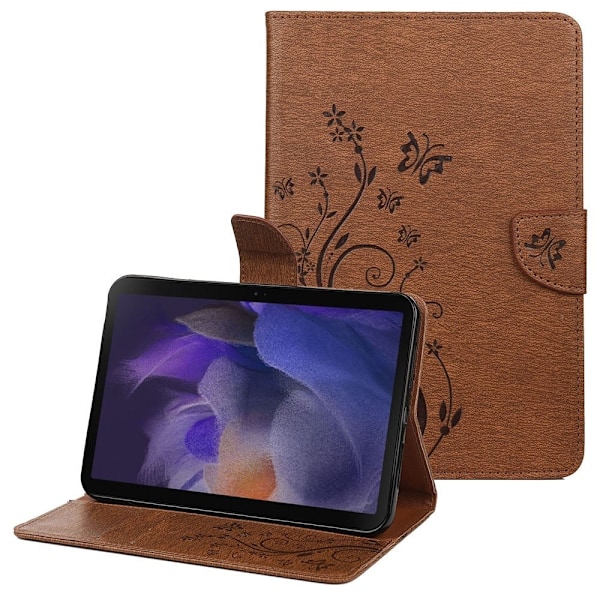 Samsung Galaxy Tab A8 10.5 (2021) perhonen kukka painettu nahkakotelo - Ruskea Brown