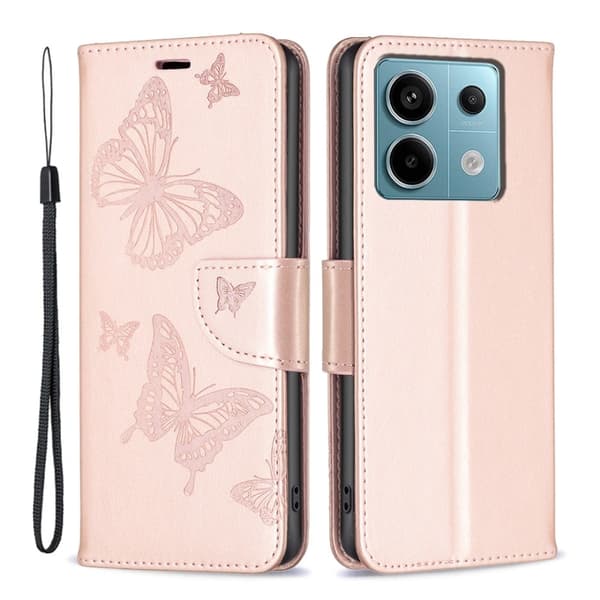 Butterfly Xiaomi Redmi Note 13 Pro 5G  nahkakotelo - Ruusukulta Pink