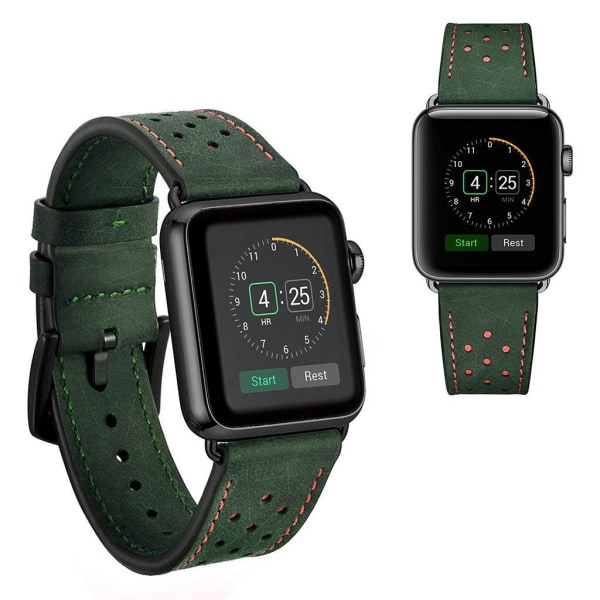 Crazy Horse Apple Watch Series 5 44mm klockarmband i äkta läder - Grön Grön