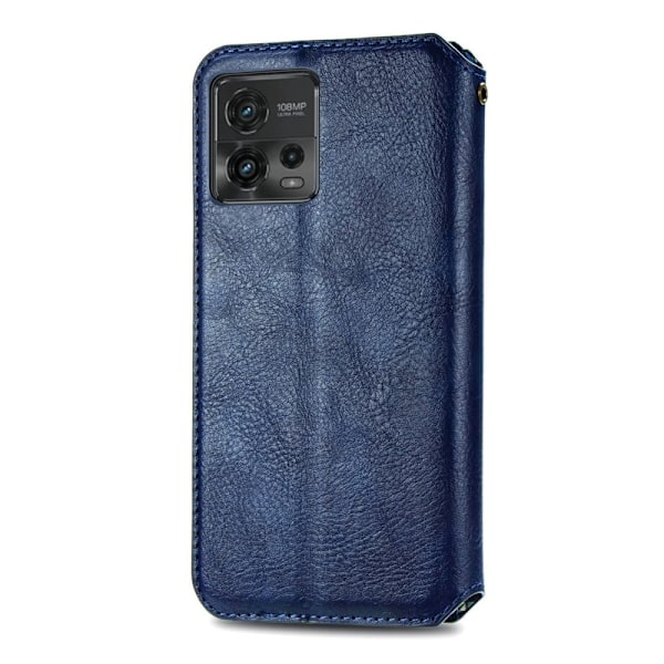 Læder Etui med A Stilfuldt Rhombus Tryk til Motorola Moto G72 - Blå Blue