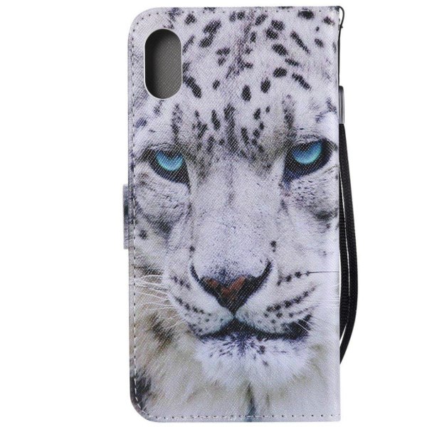 iPhone Xs Max mønstret magnetisk læder flip cover - Leopard Face Multicolor