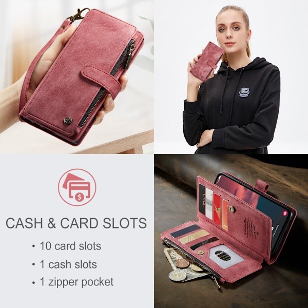 CaseMe Samsung Galaxy A34 5G etui med lynlås og pung - Rød Red