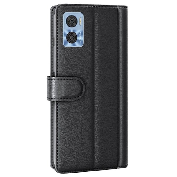 Aito nahkakotelo luottokorttipaikoilla Motorola Moto E22 - Musta Black
