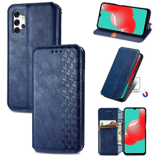 Läder Samsung Galaxy A32 fodral med romb-design - Blå Blå