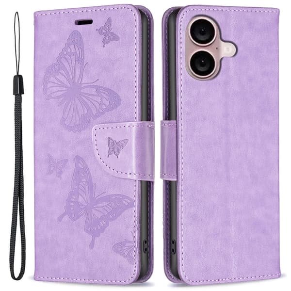 Butterfly iPhone 16 nahkakotelo - Violetti Purple