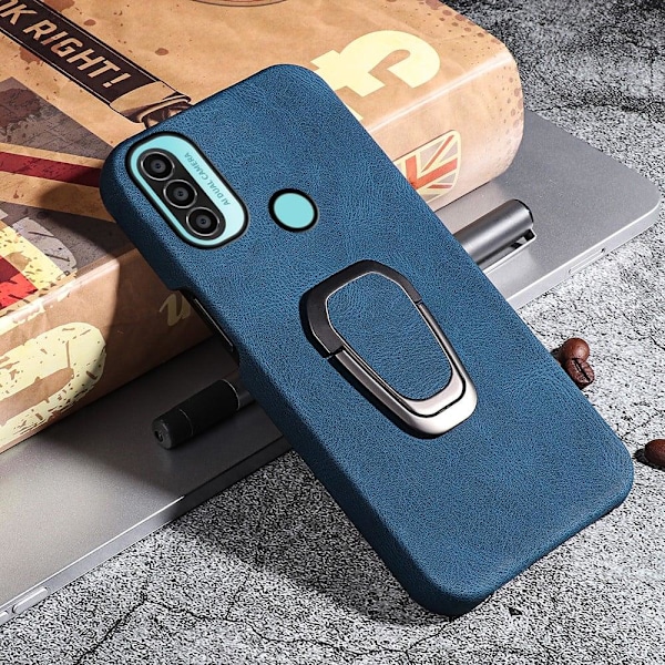 Stødsikkert lædercover med oval kickstand til Motorola Moto E30 / E20 / E40 - Blå Blue