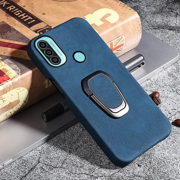 Støtsikkert skinndeksel med ovalt kickstand for Motorola Moto E30 / E20 / E40 - Blå Blue