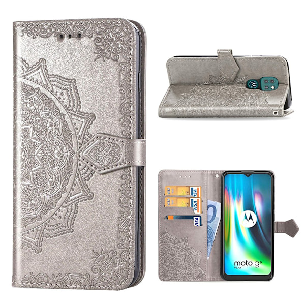 Mandala Motorola Moto G9 Play Flip Etui - Grå Silver grey