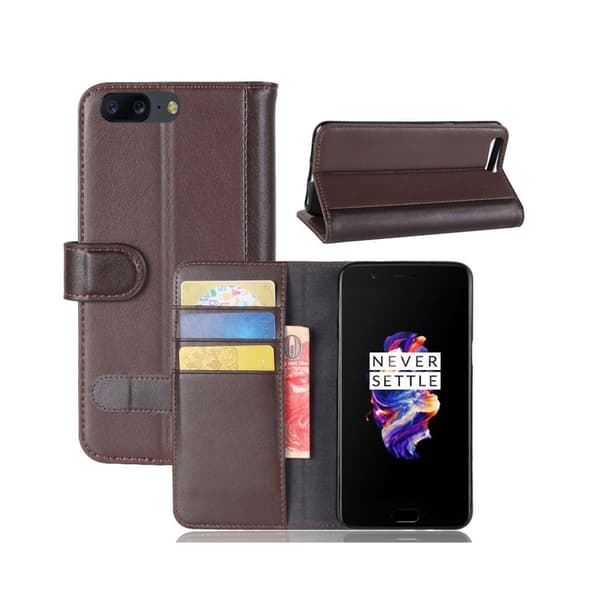 OnePlus 5 haljasnahka kotelo - Kahvi Brown