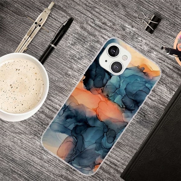 Marmormotiv iPhone 14 skal - Orange Mellan De Blå multifärg