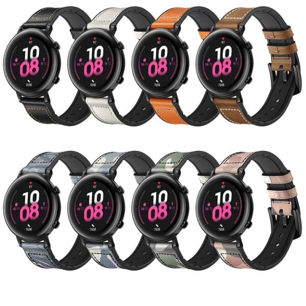 Huawei Watch GT 2 42mm ægte læder Urrem - Sort Black