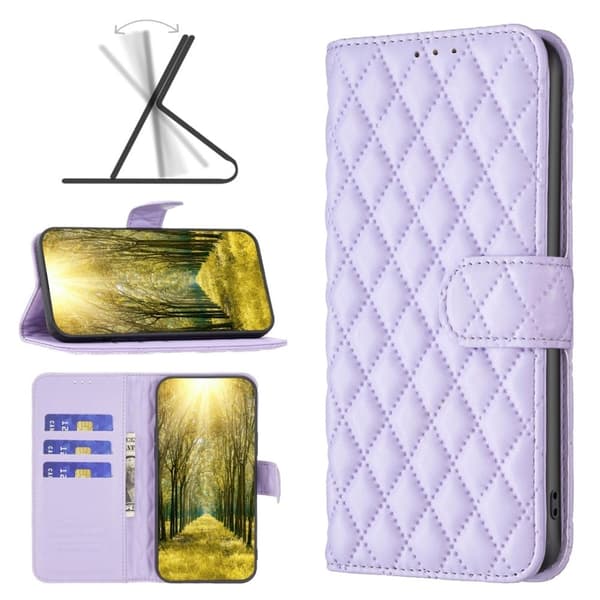 Rombemønster, matt flip-deksel for iPhone 14 Plus - Lilla Purple