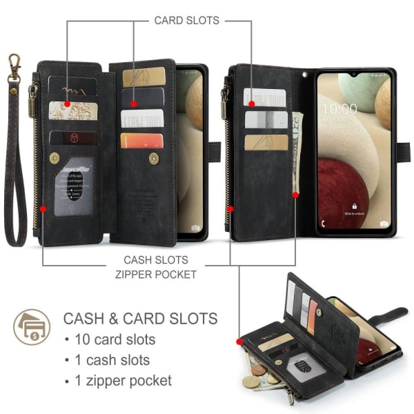 CaseMe zipper-wallet phone case for Samsung Galaxy A12 5G - Blac Black