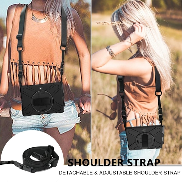 Samsung Galaxy Tab Active Pro / Active4 Pro X-format silikonfodral med rem - Svart Svart