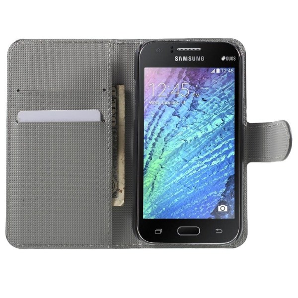 Moberg Samsung Galaxy J1 Læder Etui Med Stander Og  Kortholder - Livlige Blomster Multicolor