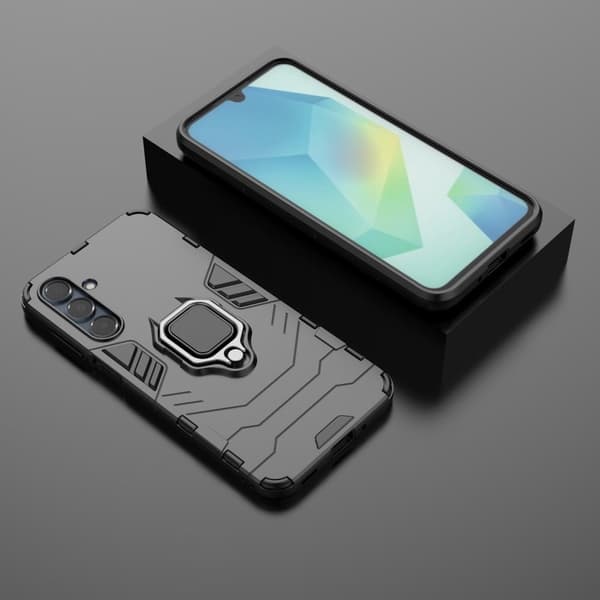 Hybrid Samsung Galaxy A16 cover med støttefod og bilmontering - Sort Black