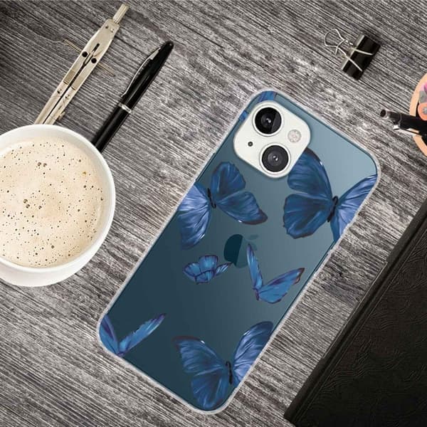 Butterfly iPhone 14 Plus nahkakotelo - Sininen Perhonen Blue