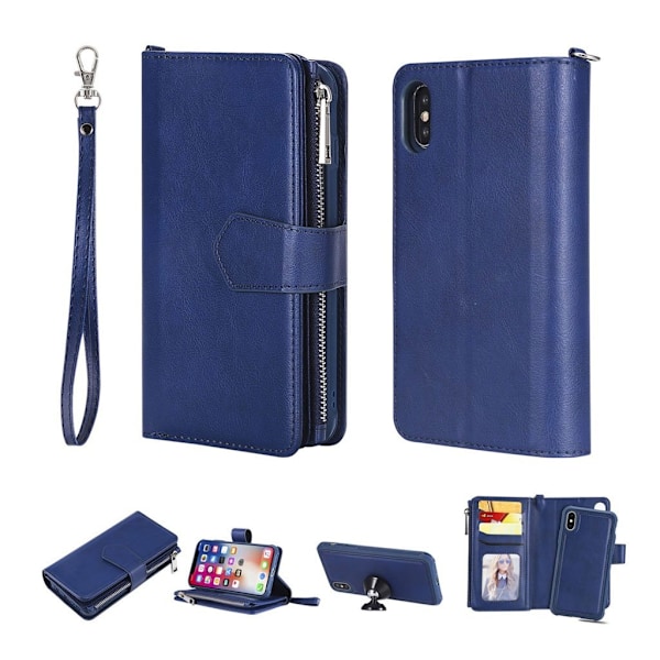 iPhone XS aftageligt 2-i-1 læder flip cover - Blå Blue