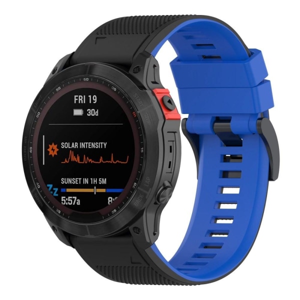 26 mm dubbelfärgat texturerat silikonarmband för Garmin-klocka - Svart / Blå Blå