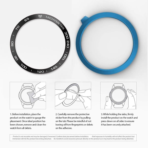 Samsung Galaxy Watch (46mm) rustfrit stål bezel - Sort Ring Hvid Text Black