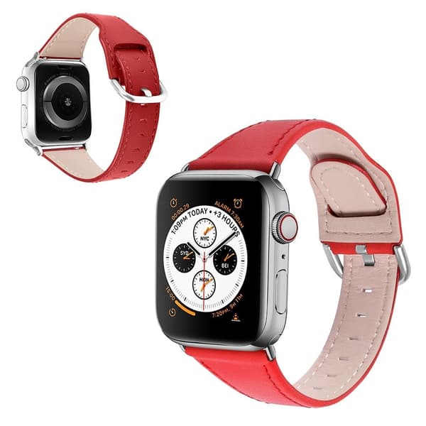 Urrem i ægte læder til dit Apple Watch Series 3/2/1 42mm - Rød Red