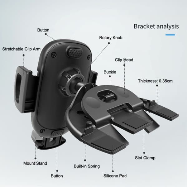 ZY-CD02 360 drejelig telefonholder - Sort Black