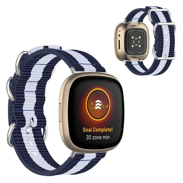 Fitbit Sense / Versa 3 nylonklokkebånd - Blå / Hvit Blue