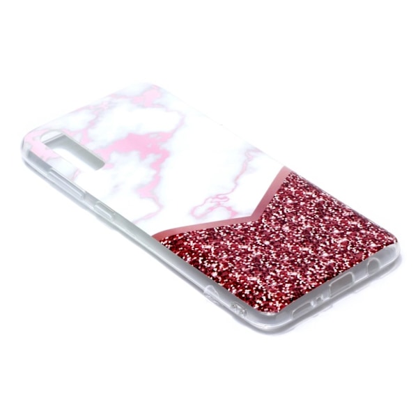 Marble Samsung Galaxy A70 Etui - Hvit Marmor Og Glitter Multicolor