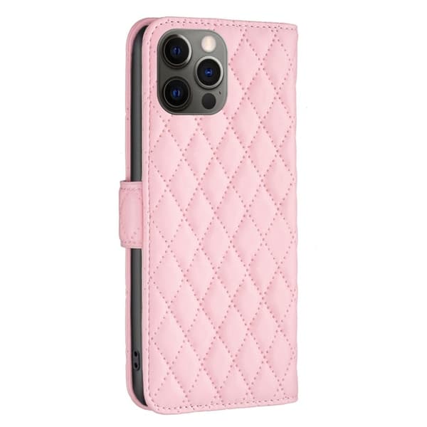 Rombemønster, matt flip-deksel for iPhone 12 Pro - Rosa Pink